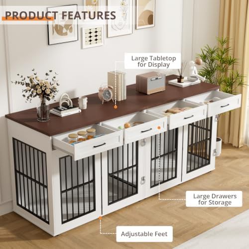 White Double Dog Crate Furniture 87 Inch — photo 4