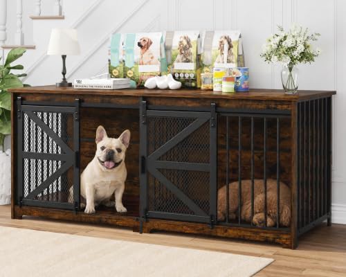 Sliding barn door double dog crate