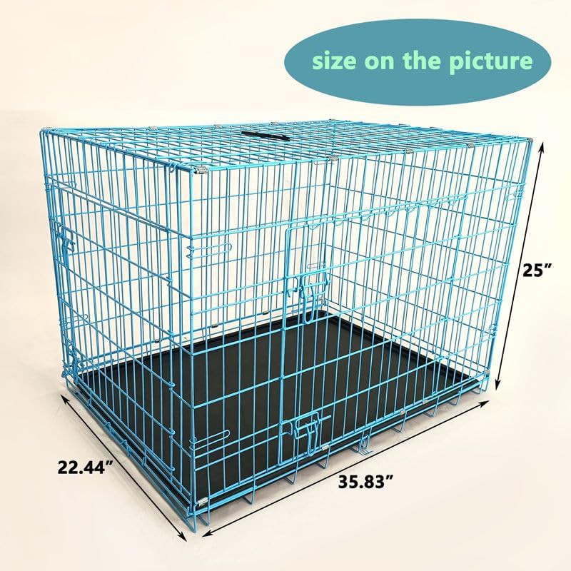Folding metal dog crate with double door and tray — photo 3