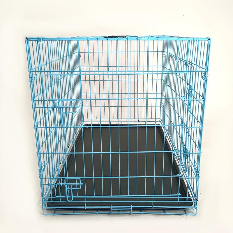 Folding metal dog crate with double door and tray — photo 5