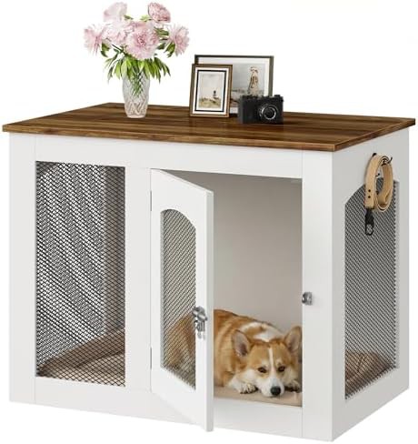 White wooden furniture style 30 inch dog crate