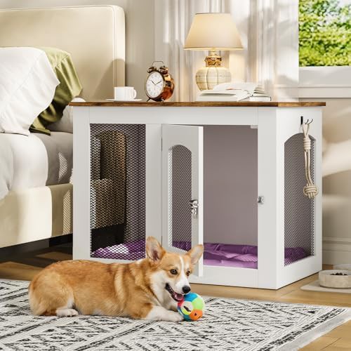 White wooden furniture style 30 inch dog crate — photo 4