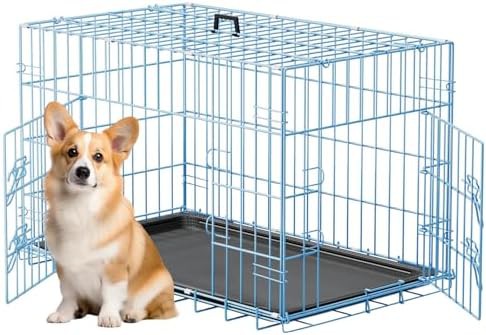 Medium blue foldable metal wire crate