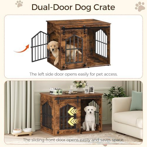 Rustic brown sliding barn door dog crate 31.5 — photo 3
