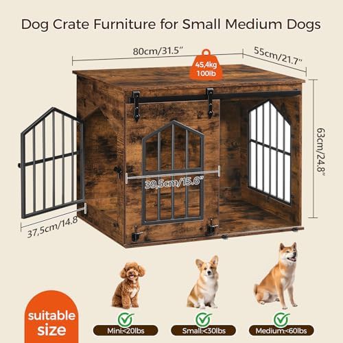 Rustic brown sliding barn door dog crate 31.5 — photo 4