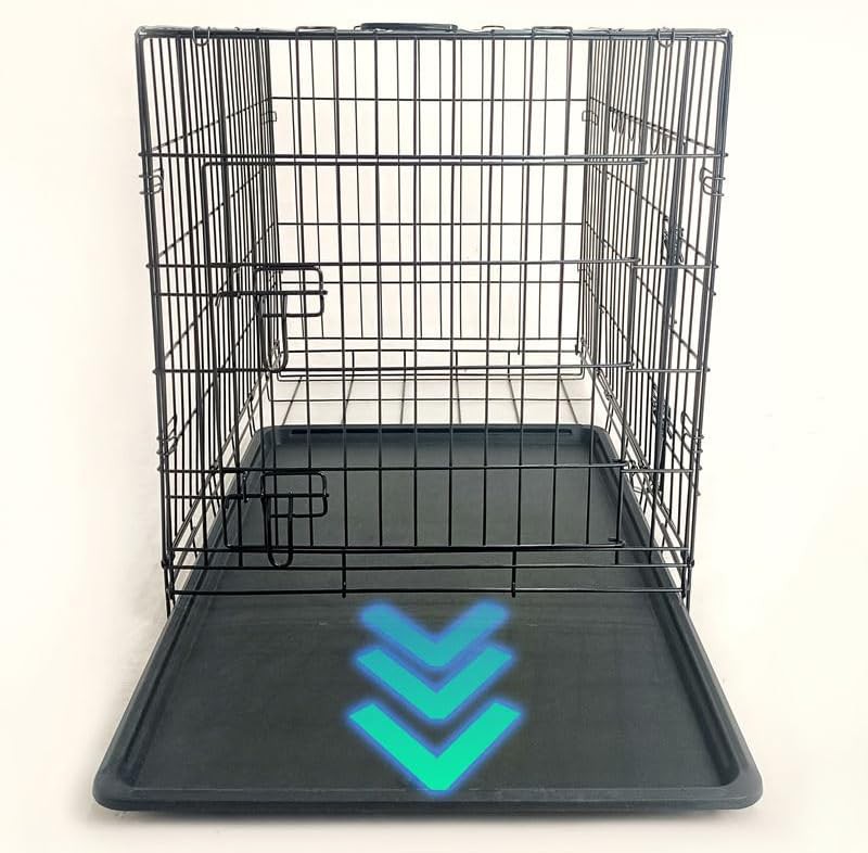 Double door folding metal dog crate with tray — photo 3