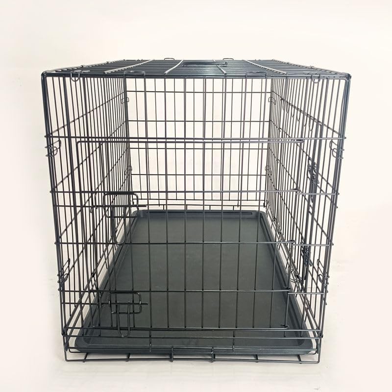 Double door folding metal dog crate with tray — photo 4