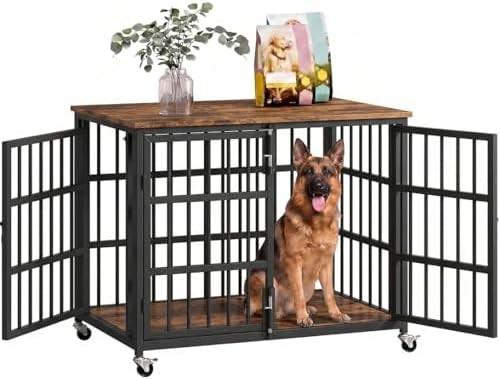 Black escape proof wooden dog kennel