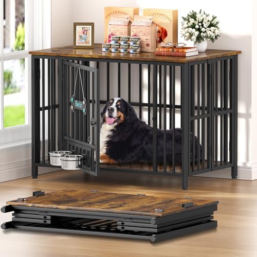 Rustic brown foldable dog crate furniture