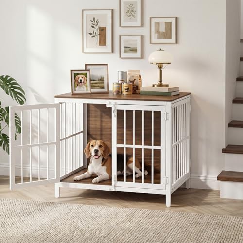 White and walnut three door dog kennel — photo 3