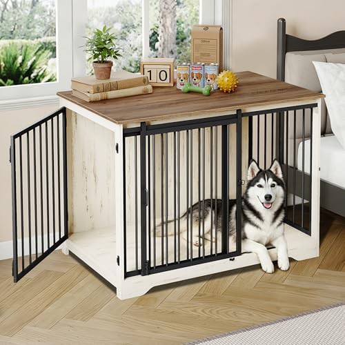 XXL indoor dog kennel with sliding barn door