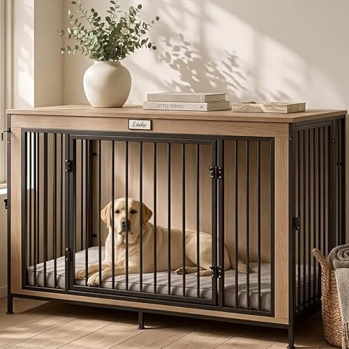 Farmhouse light oak wood dog kennel 48 inch