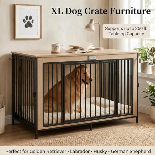 Farmhouse light oak wood dog kennel 48 inch — photo 3
