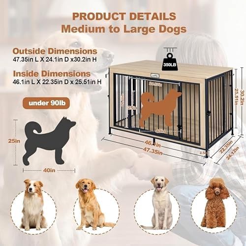 Farmhouse light oak wood dog kennel 48 inch — photo 5