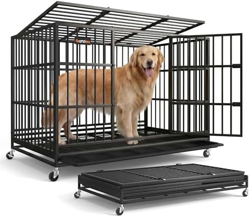 Foldable heavy duty double door dog crate