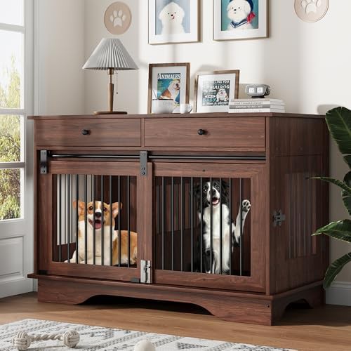 Wooden three door crate with divider