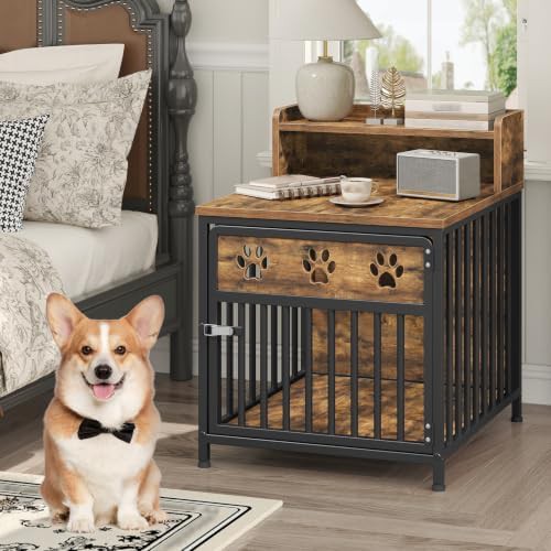 Wooden dog kennel with storage and two tiers