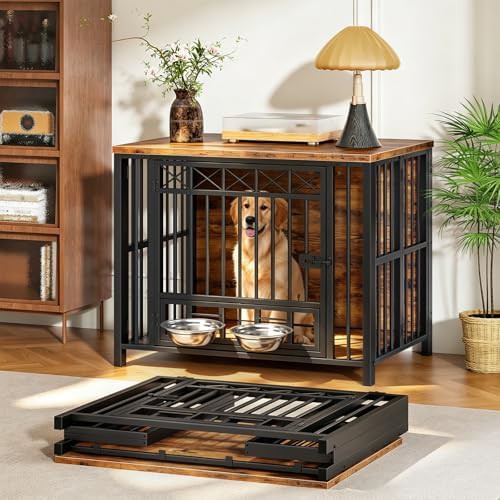 Rustic brown foldable travel dog crate