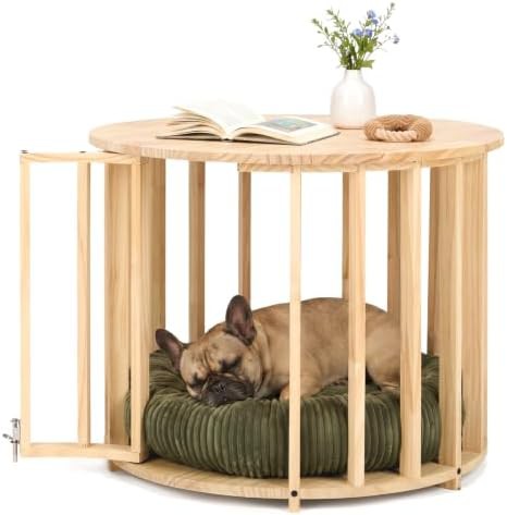 Round wooden coffee table pet bed