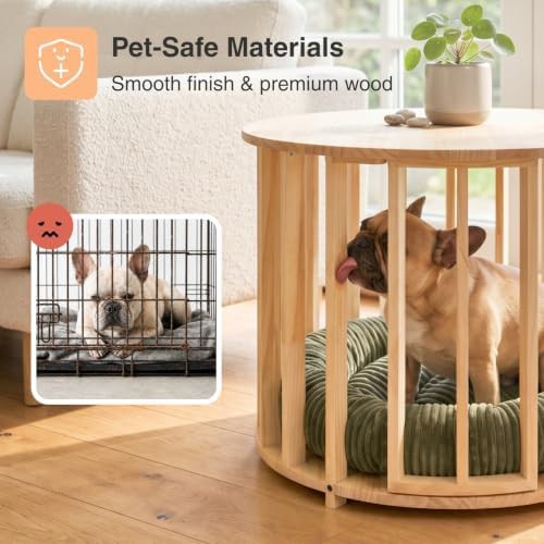 Round wooden coffee table pet bed — photo 3
