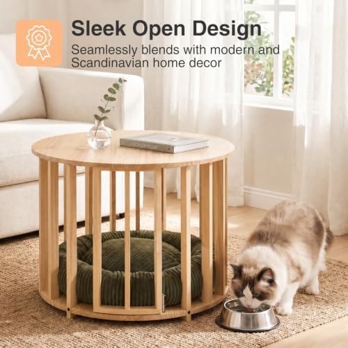Round wooden coffee table pet bed — photo 4