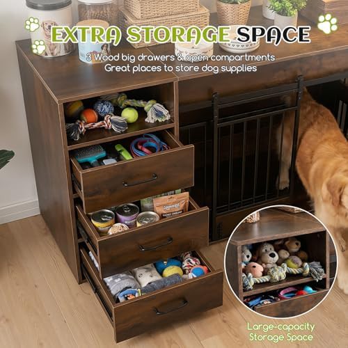Large wooden dog crate with storage drawers — photo 3