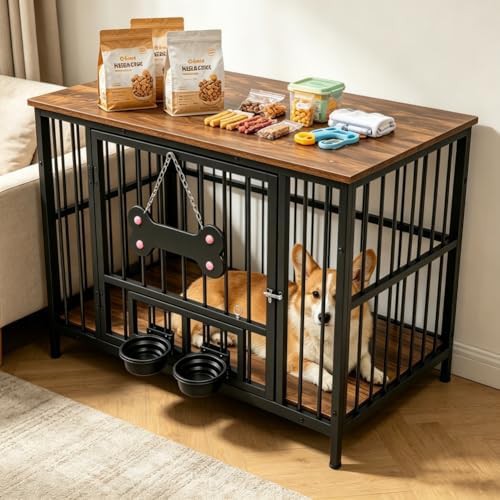 Brown and black heavy duty metal crate table
