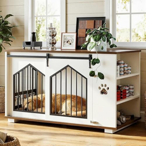 Large Dog Crate Furniture with Sliding Barn Door