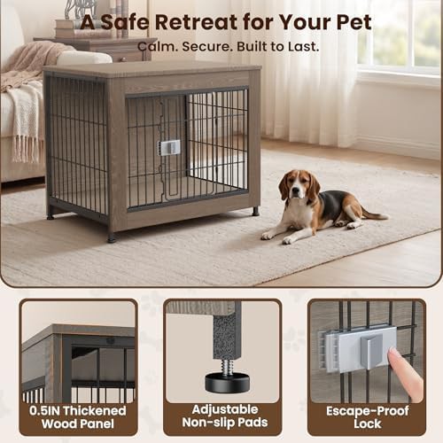 Greige Wooden Furniture Style Dog Crate — photo 4