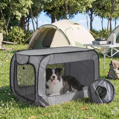 Grey soft sided collapsible travel crate