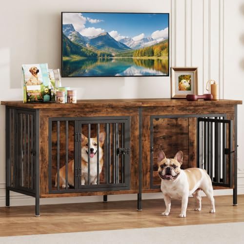 54 inch rustic brown double dog crate furniture