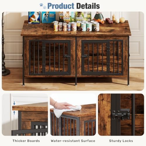 54 inch rustic brown double dog crate furniture — photo 3