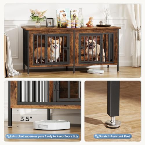 54 inch rustic brown double dog crate furniture — photo 4