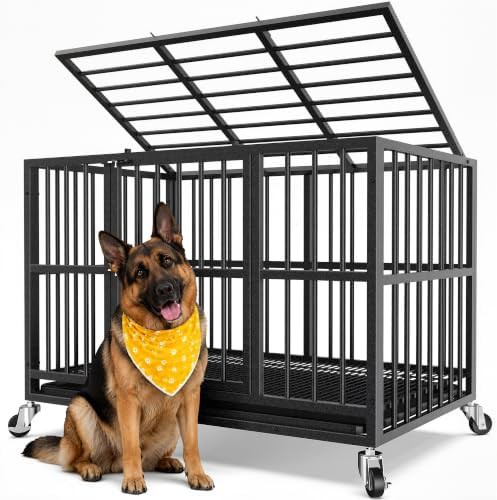 Black heavy duty steel dog crate 48 inch
