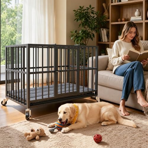 Black heavy duty steel dog crate 48 inch — photo 4