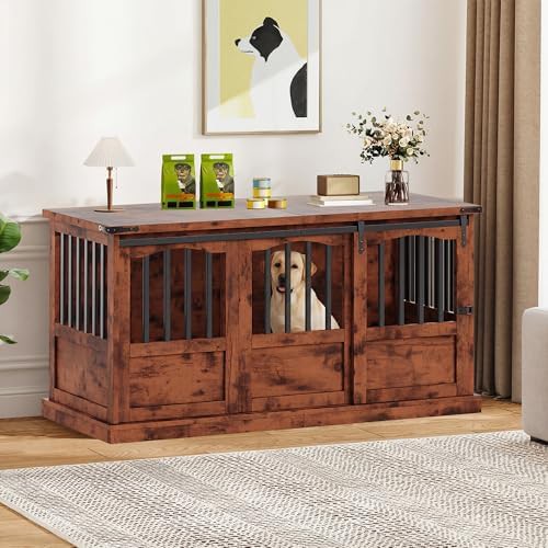 Brown wooden furniture dog crate 53 inch