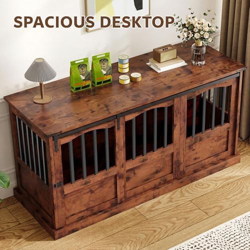 Brown wooden furniture dog crate 53 inch — photo 4