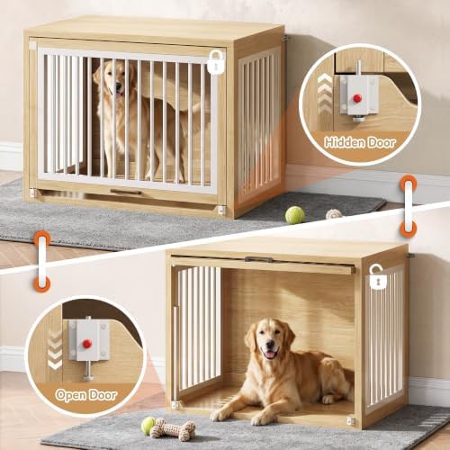 Oak wooden dog kennel with sliding door — photo 3